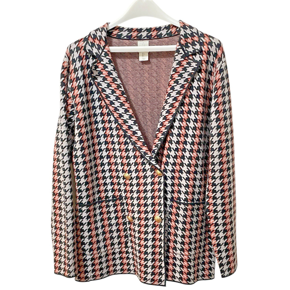 JOIE Double Breasted Houndstooth Multicolored Button Sweater Blazer Size Large